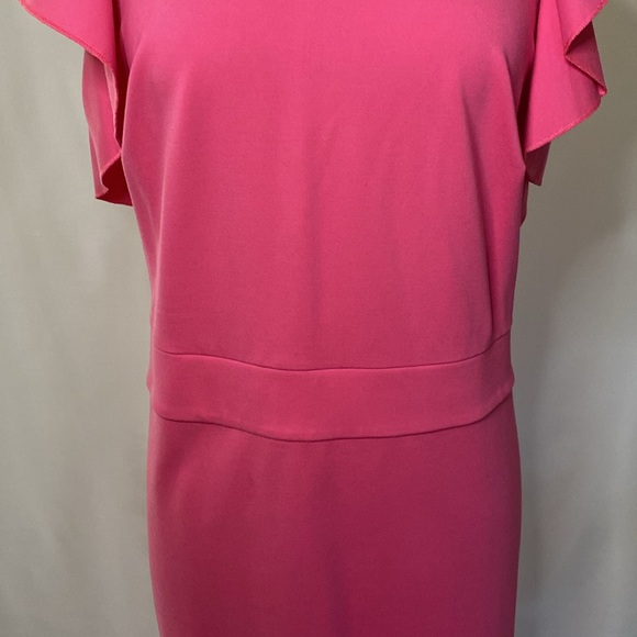 Hot pink ruffle sleeve plus size 2x asymmetrical dress - Picture 4 of 10